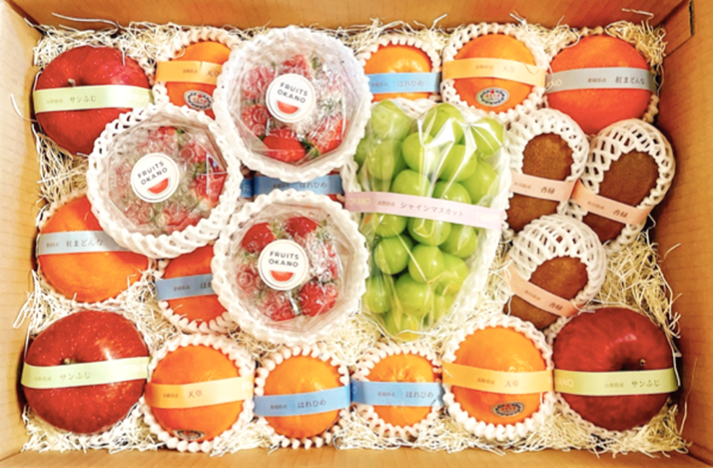 豪華ギフトセット(内容グレードアップ・果物説明の紙付き・果物の帯・包装紙付き)